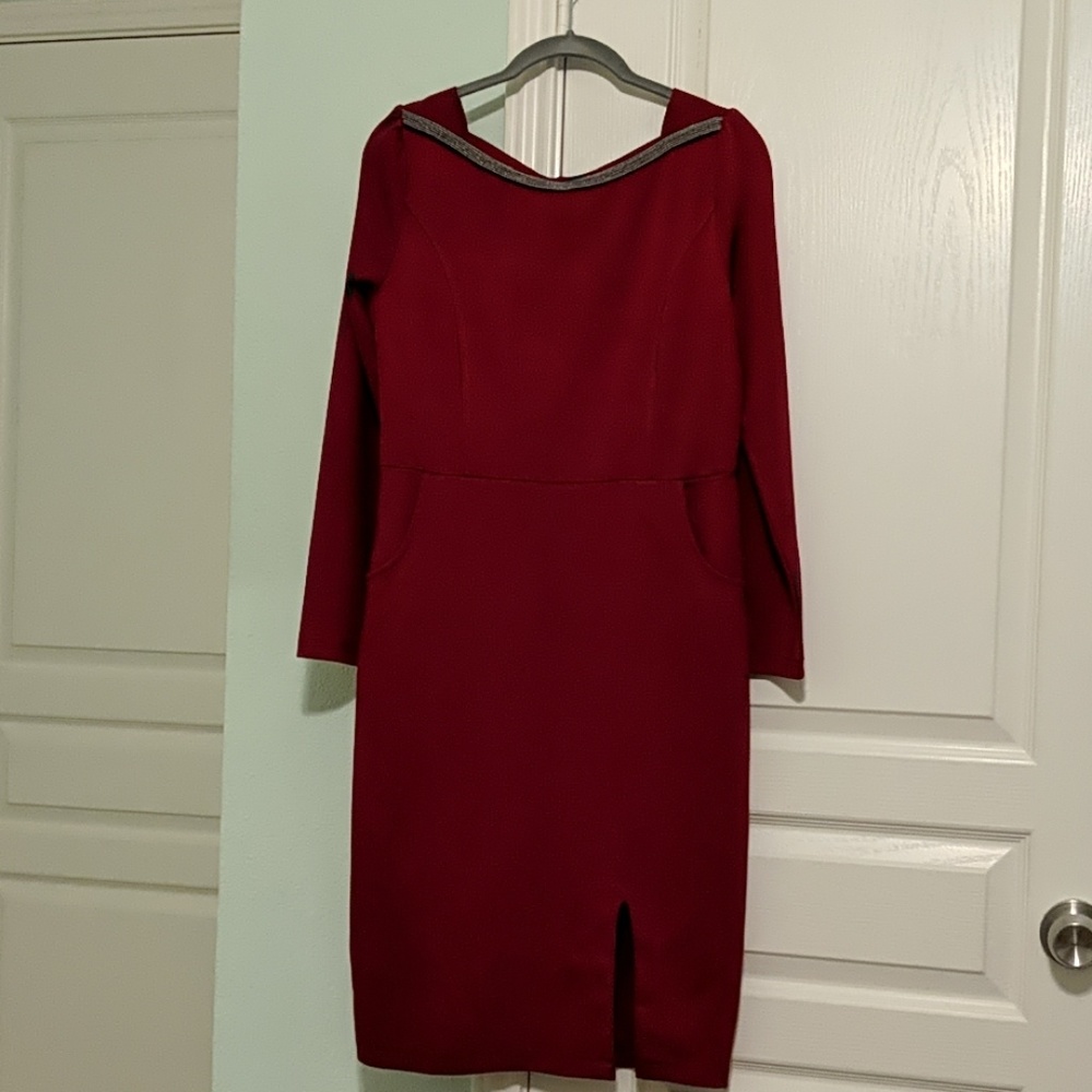 Red Party Dress with Beading and Pockets